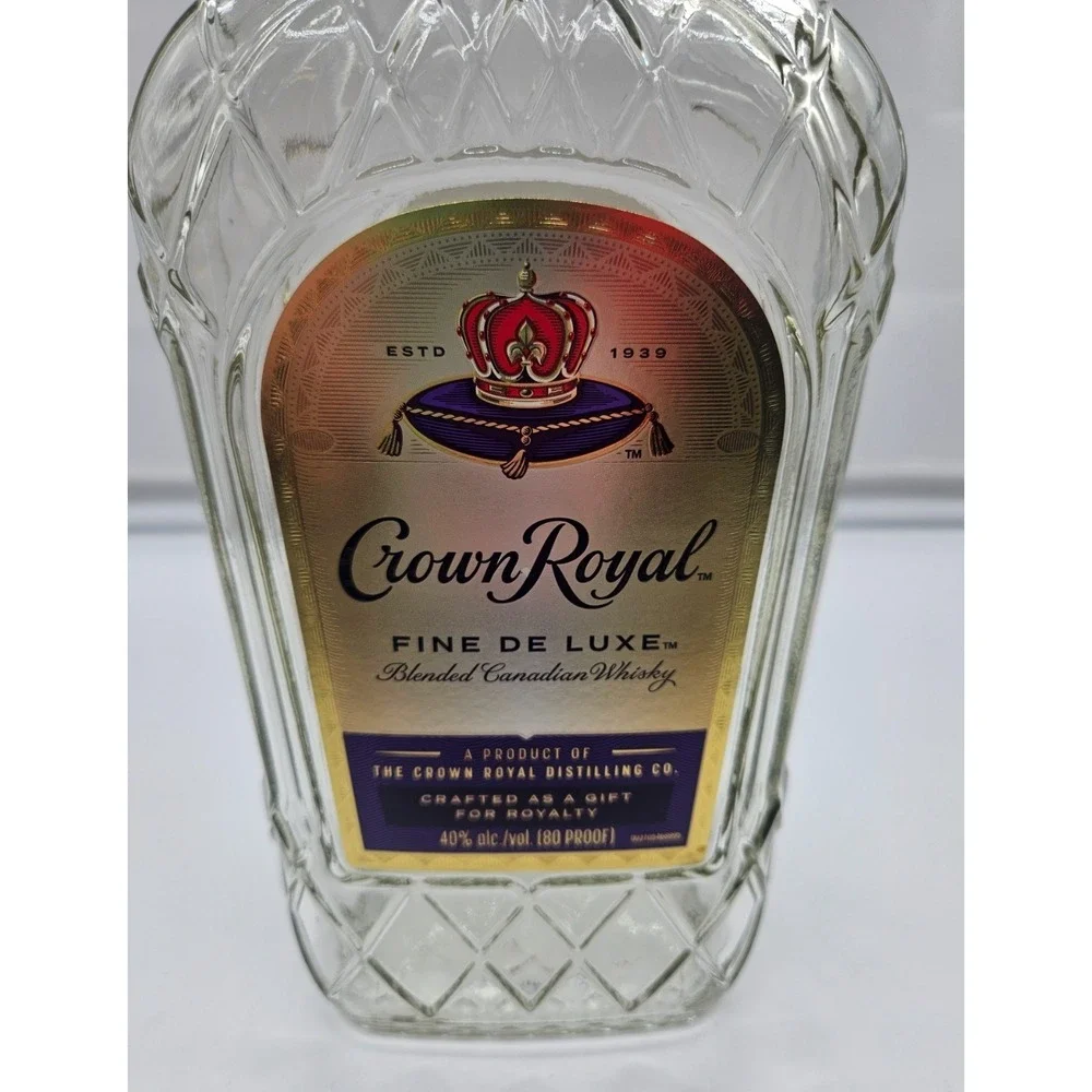 Crown Royal Fine De‎ Luxe Empty 1.75L Glass Bottle with Gold Cap Bar Decor DIY